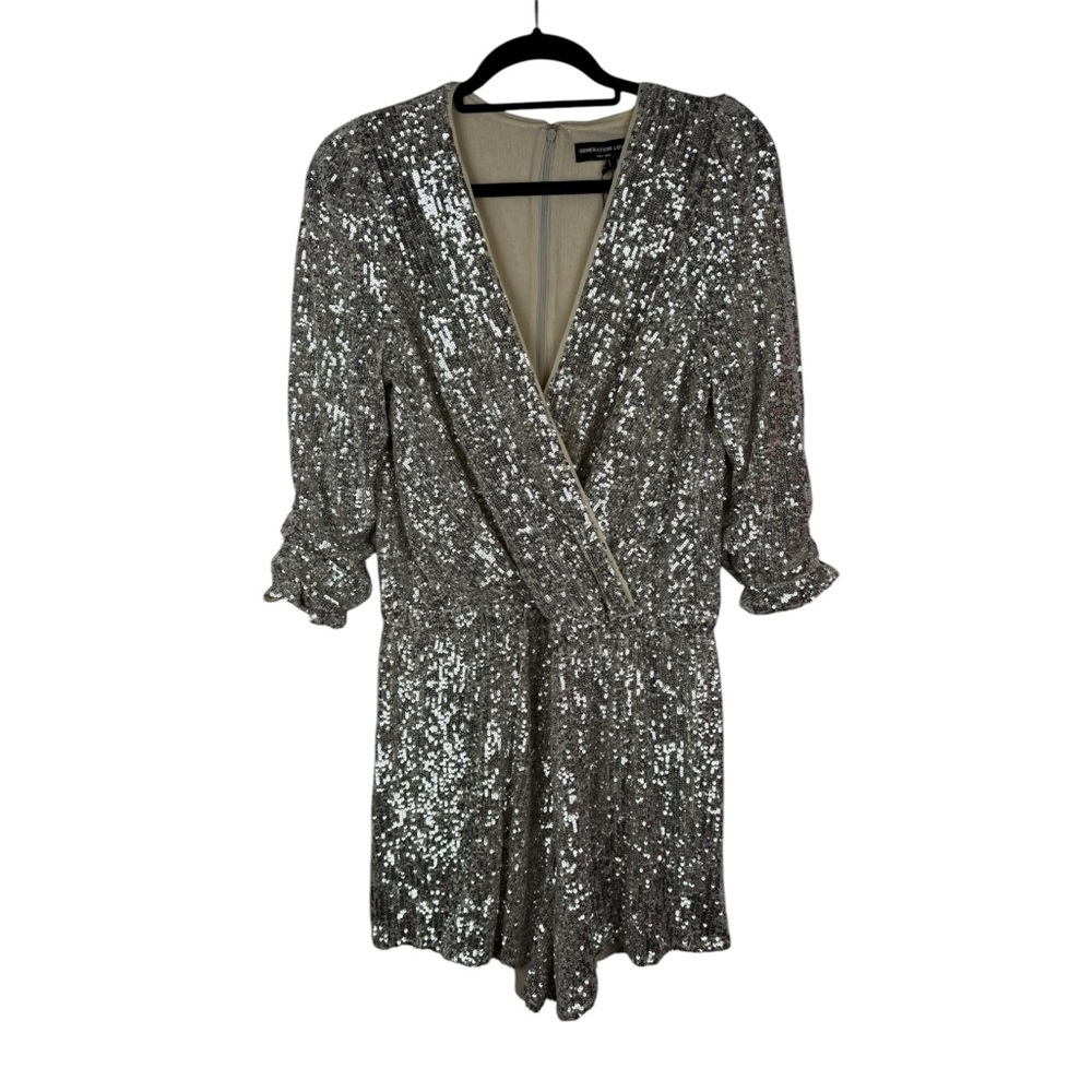 NEW GENERATION LOVE‎ ALLEGRA SEQUIN JUMPSUIT 3/4 SLEEVE SHORTS SZ L